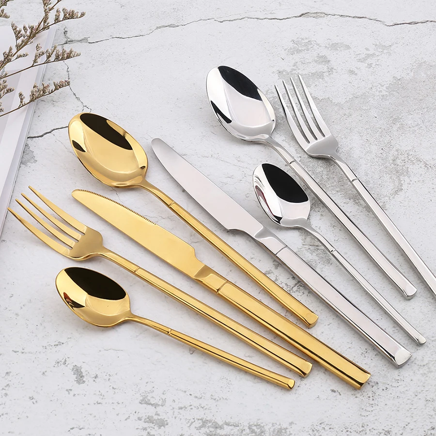 
Classic Knight 304 Stainless Steel Cutlery Premium gold black Titanium Plated Steak Cutlery knife spoon set 