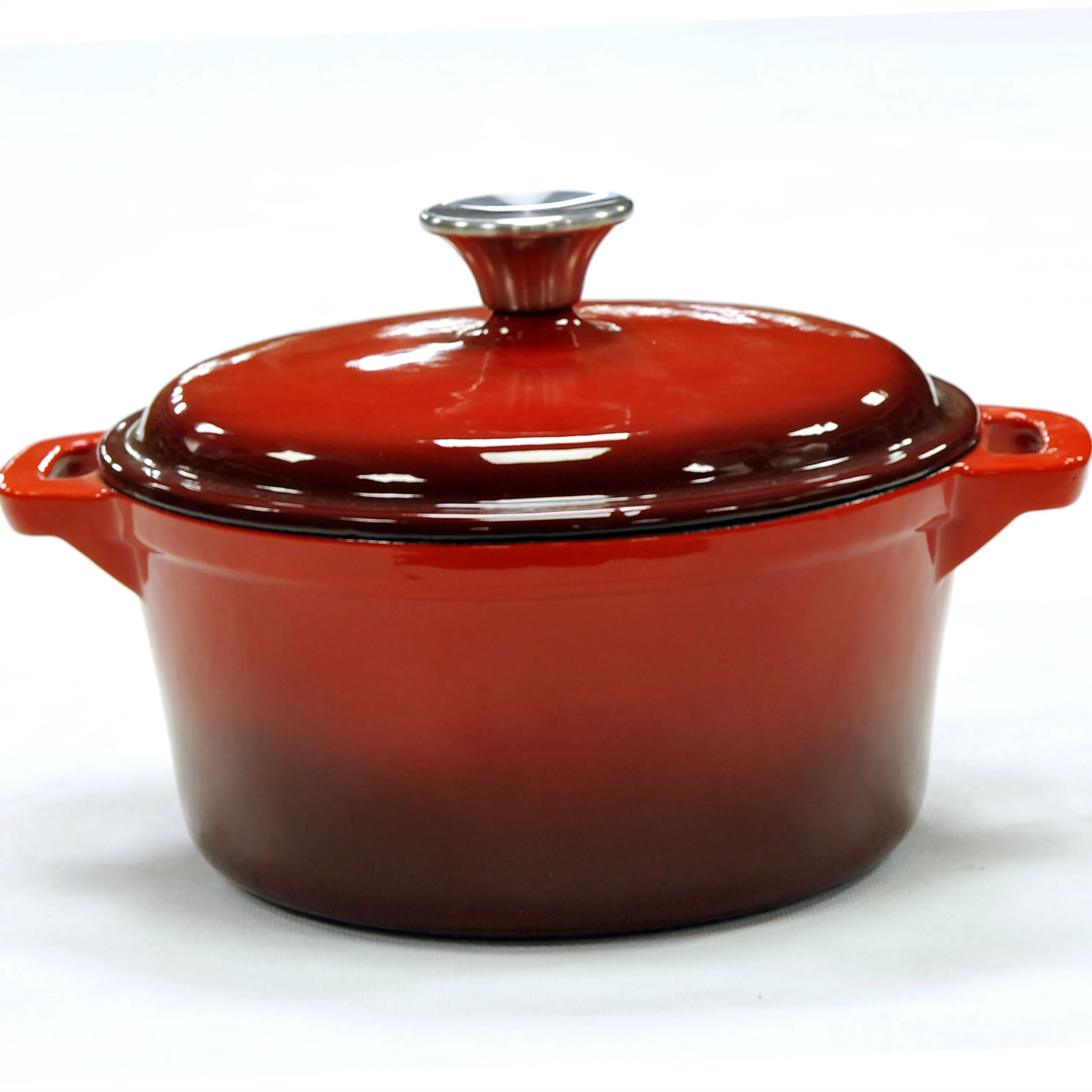 
OEM red color enamel kitchen casserole cast iron frying pan/grill pan/dutch oven with stainless steel knob cookware set 