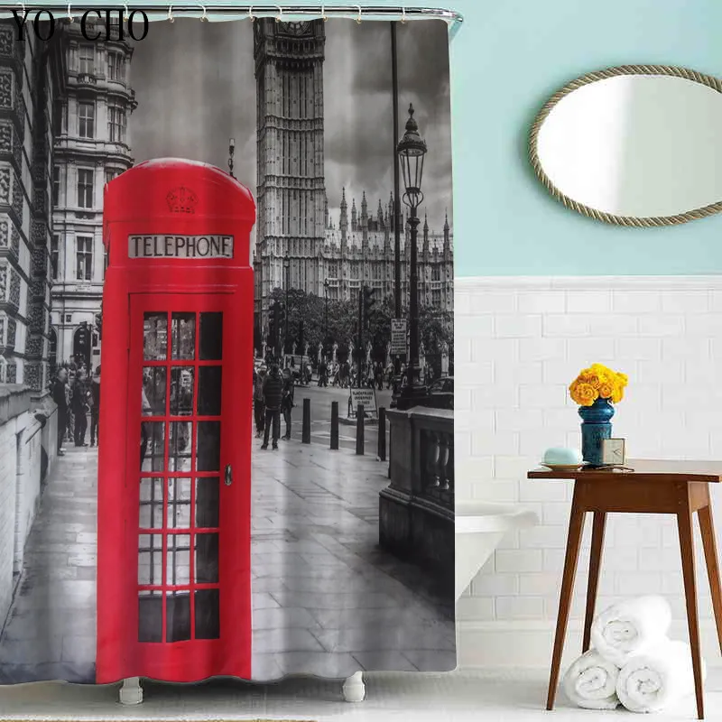 
wholesale finished London red bus shower curtains polyester eco-friendly polyester bathroom curtains Christmas bath decoration 