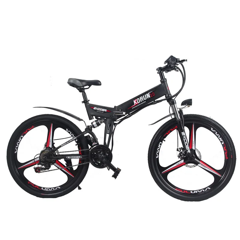 48V 10AH Folding Electric Mountain Bike Integrated Wheel 400W Max Motor