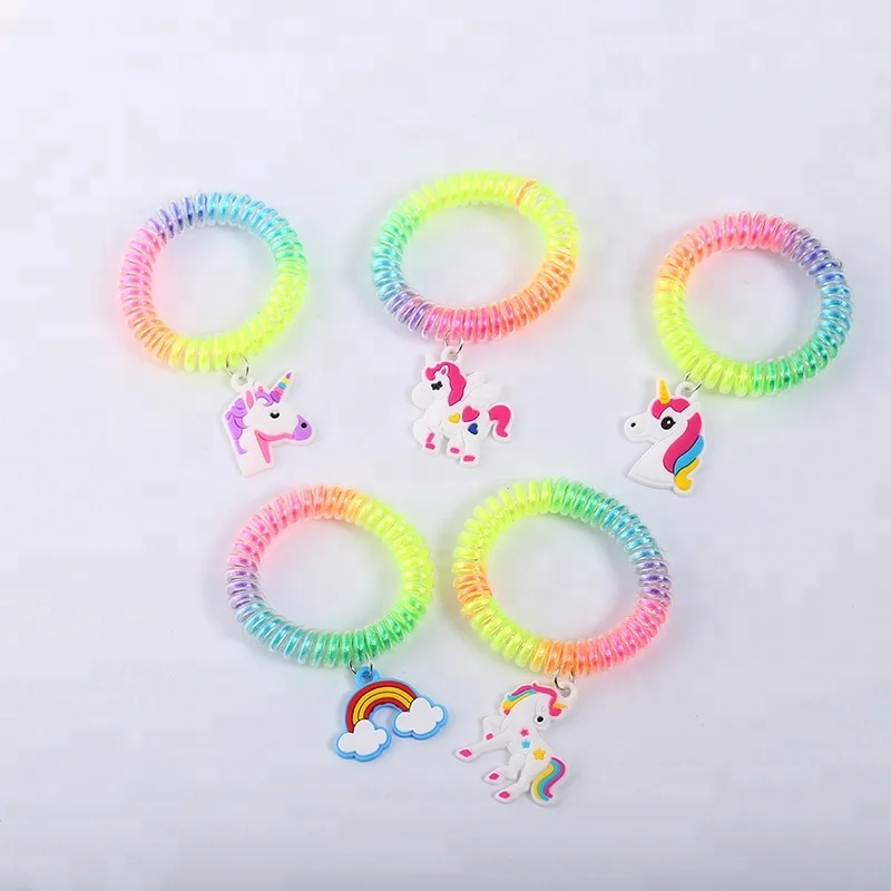 
Cartoon Unicorn Pendant Rainbow Color Telephone Wire WristBand Unicorn Plastic Bracelet 