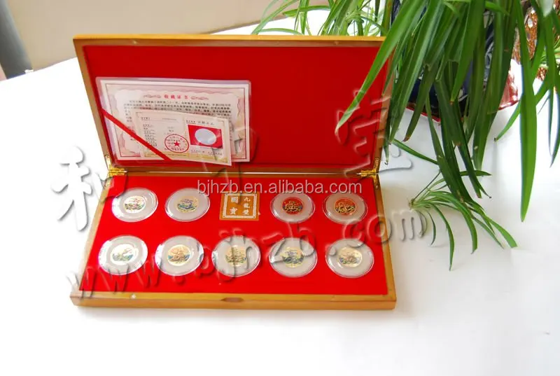 custom dragon design silver coin with wood box packing