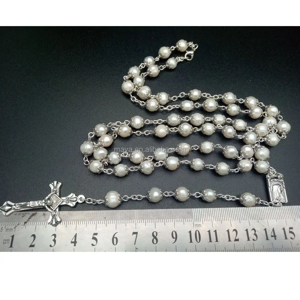 
Natural Freshwater Pearl Rosary Necklace Antique Catholic Religious Jewelry the Rosary Beads Cross 