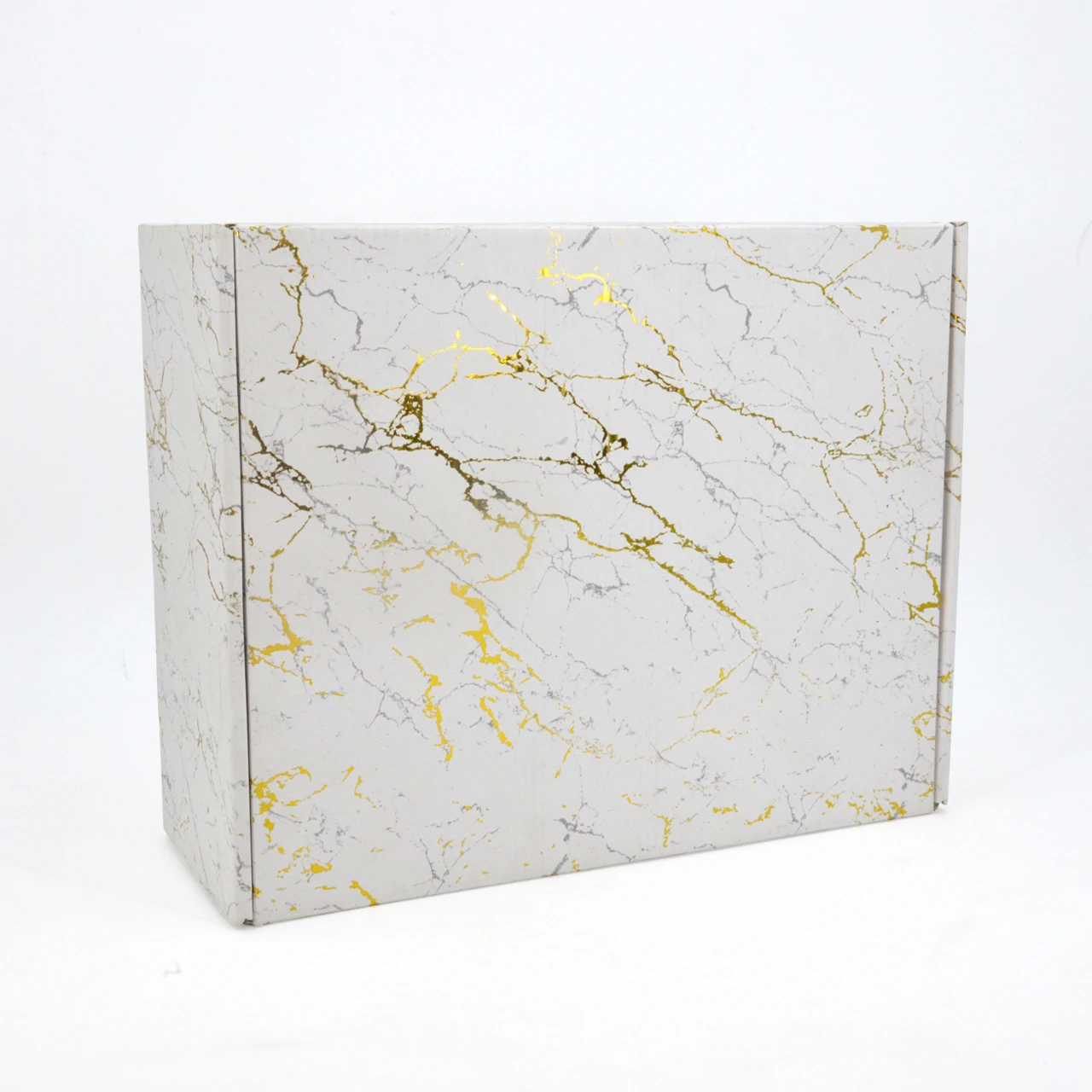 customized white marble gold favor box packaging with gold inlay and vein