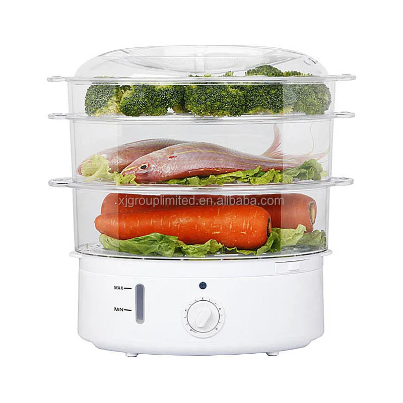 XJ-10102AO Пароварка электрическая Паровая плита с 3-слойным таймером 60 минут и внешним индикатором воды пластиковая Бытовая