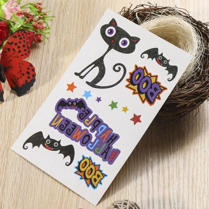 Custom order kawaii face tattoos stickers for kids Water transfer halloween temporary tattoo sticker pumpkin