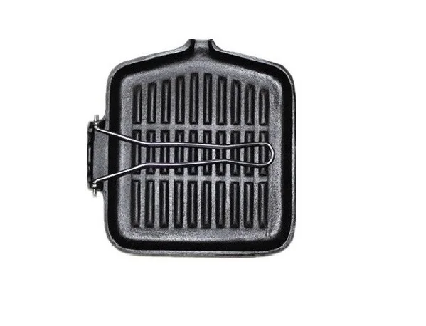 pre-seasoned cast iron grill pan/ griddle with foldable handle