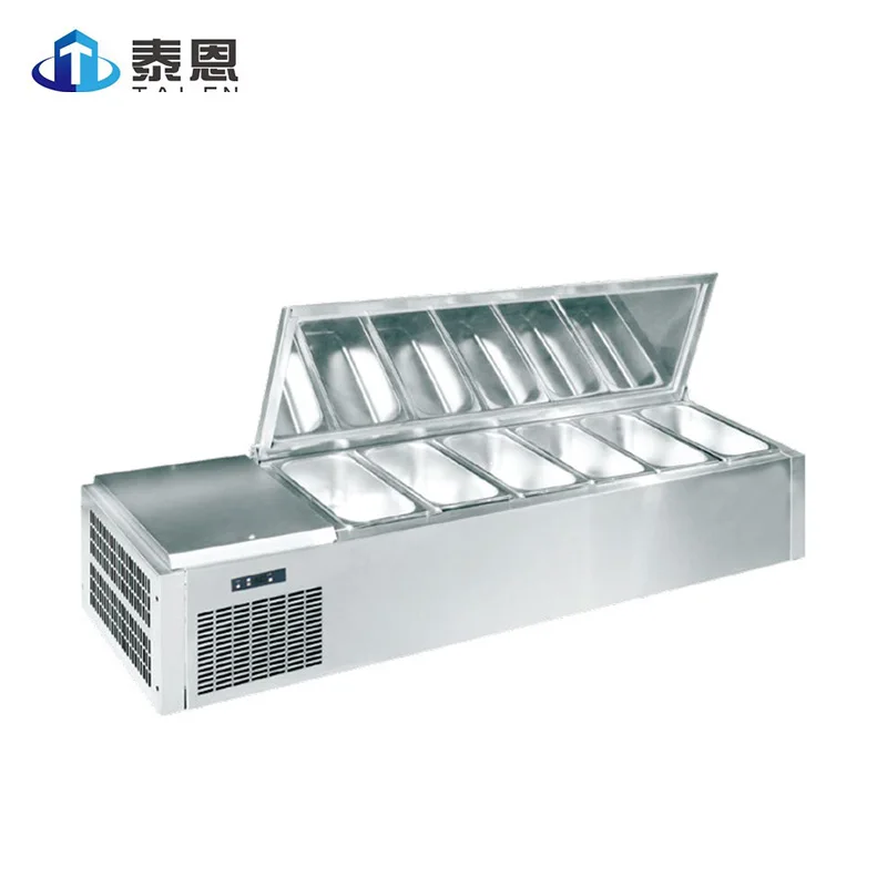 
Factory Hot Selling Table Top Glass Lid Cover Salad Bar Stainless Steel Commercial Refrigerated Counter Fridge 
