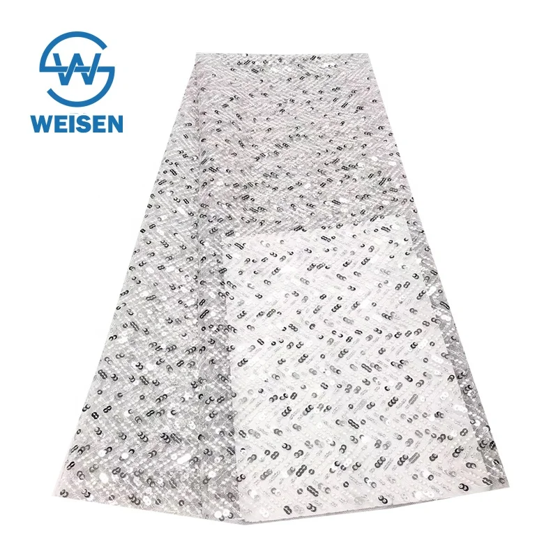 White Wedding Spandex Shimmering Roll Wholesale Silver Sequin Lace Fabric 5 Yard