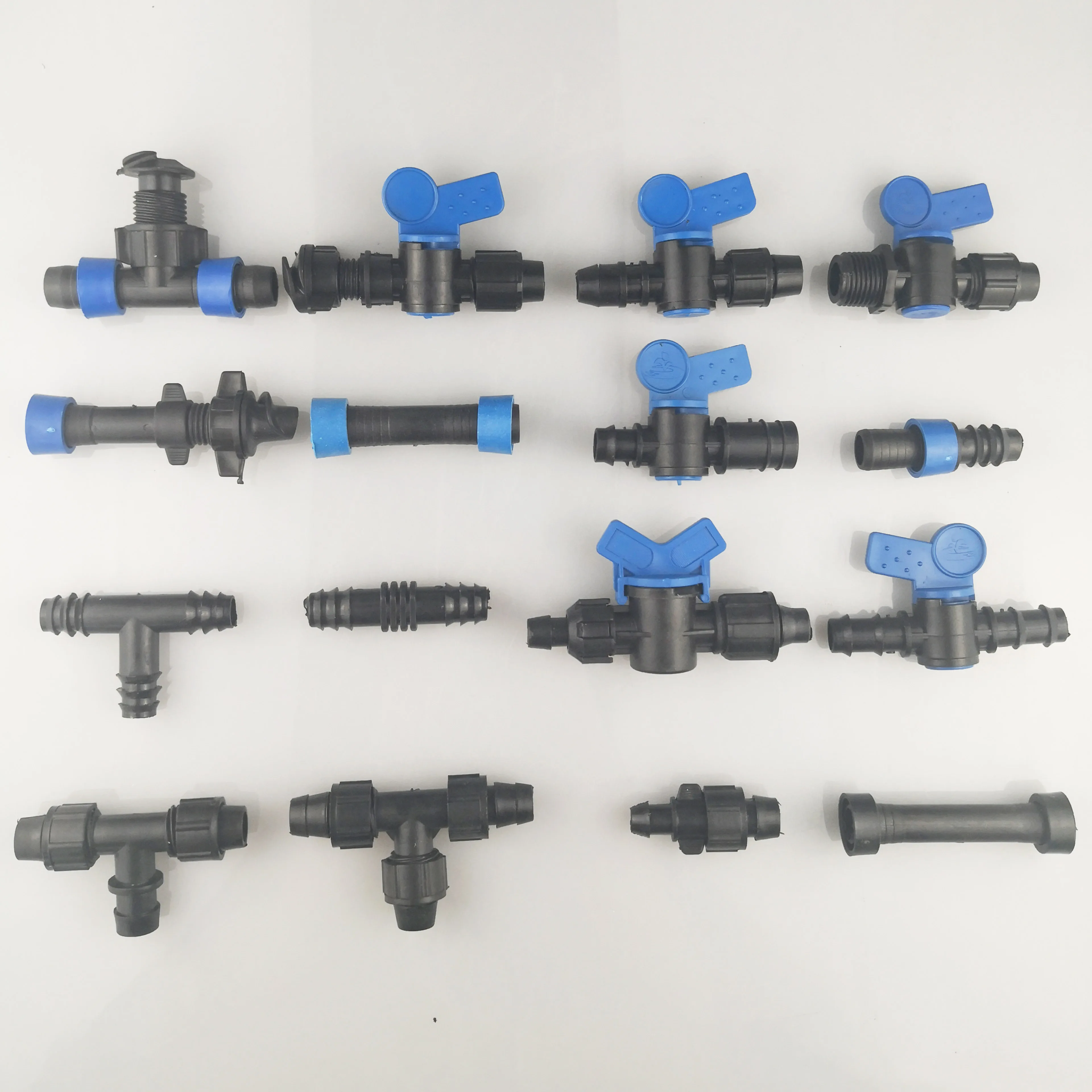 Fittings and valves for drip tape pipe