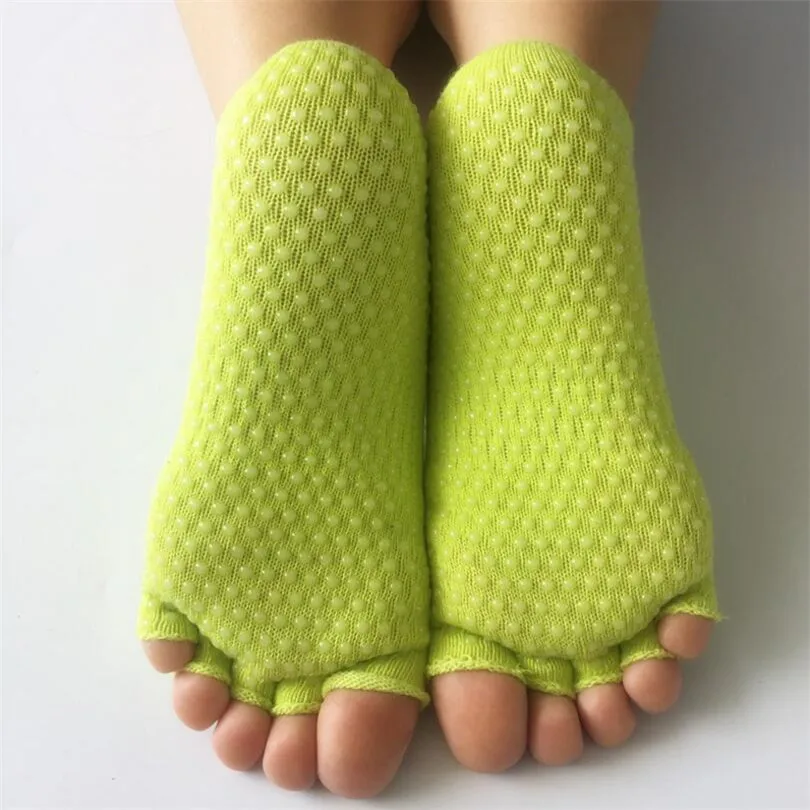 High quality Half Toes Cotton Sock Non Slip Peep Toe Anti Slip Ankle Grip Durable Open Yoga Pilates Socks