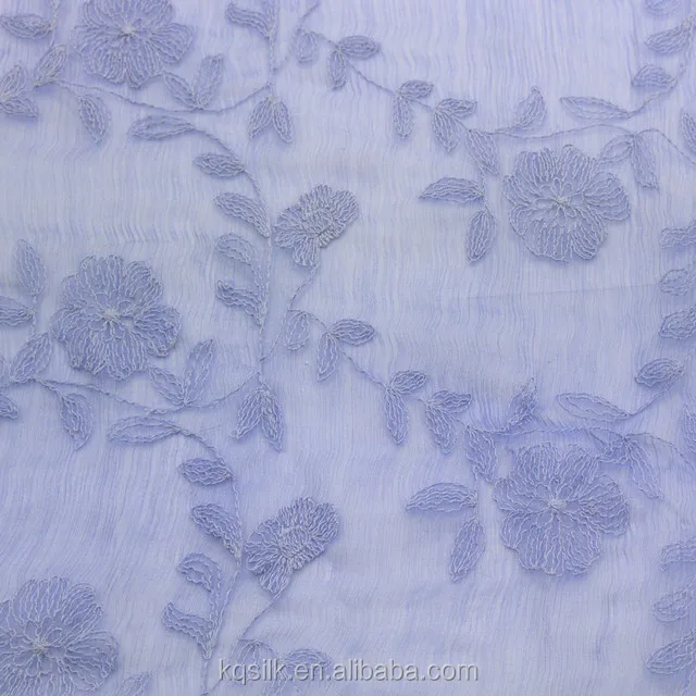 Plain lace silk crepe georgette fabric with embroidery pattern