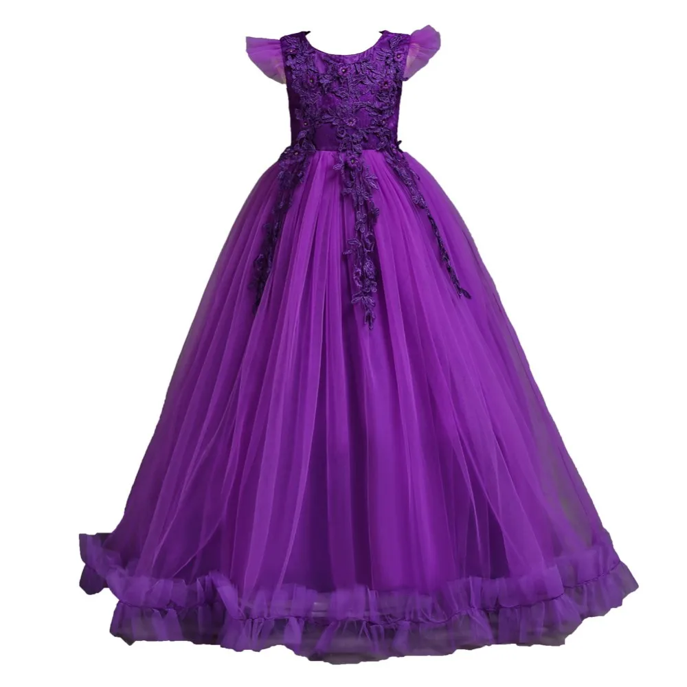 Fancy little girls lace dresses flower girls dresses puffy party long ball gown for kids