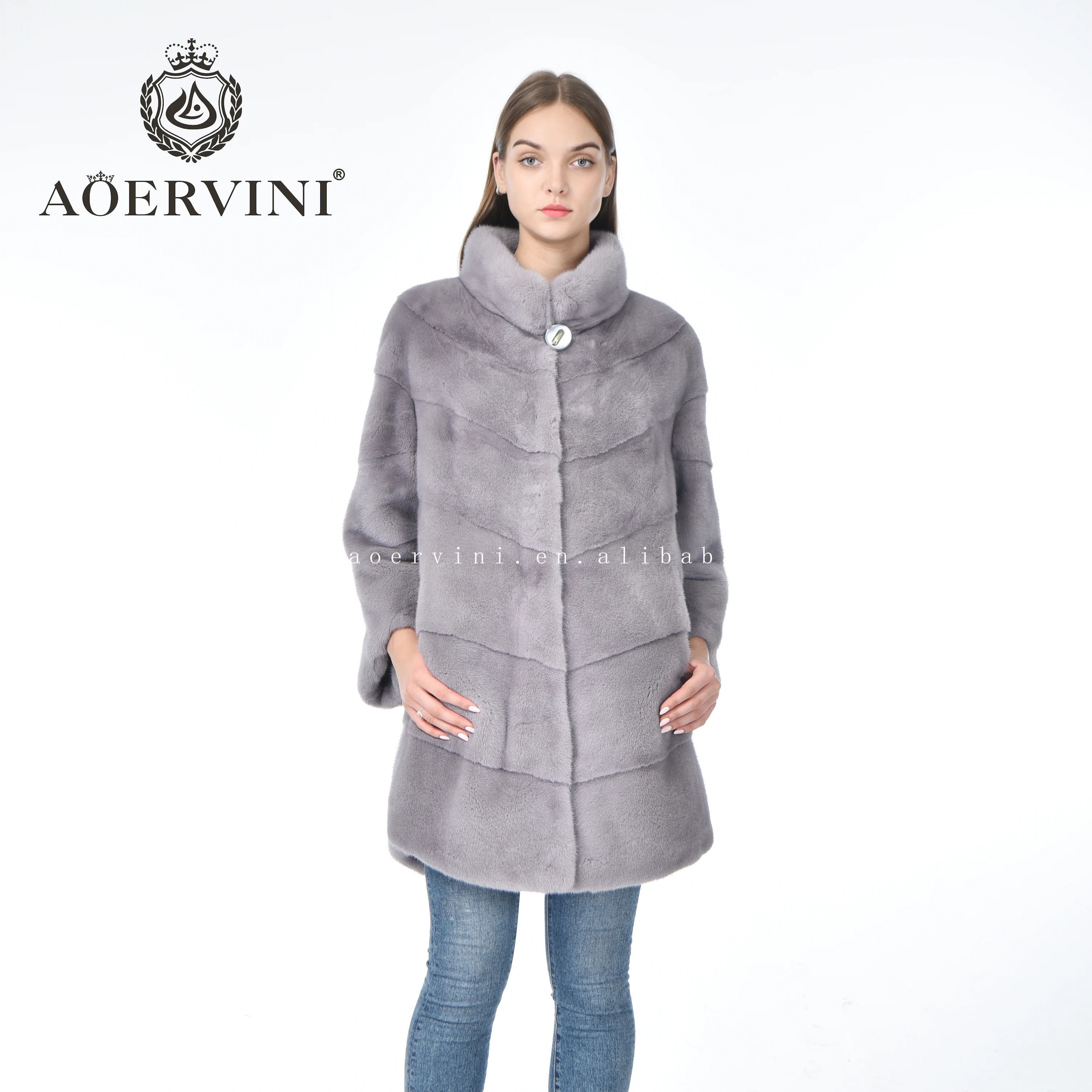 Модное Элегантное благородное сапфировое Женское пальто из меха норки с воротником-стойкой