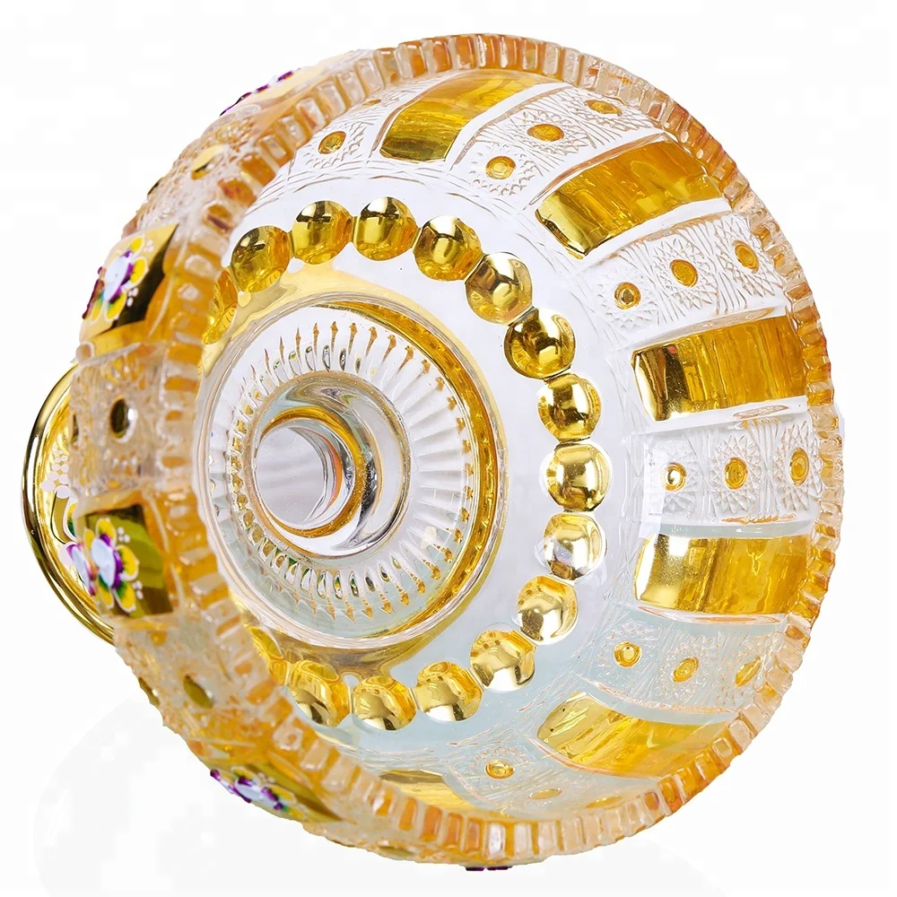New Arrival Colored Enamel Fruit Tray Golden Fruit Dish Electroplating Glass Plate With Stand for Wholesale