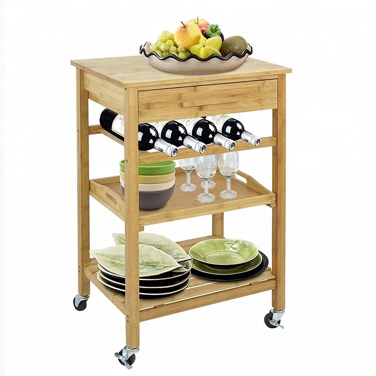 Kitchen Serving Trolley Cart With Drawers And Shelves Bamboo Kitchen Serving Trolley