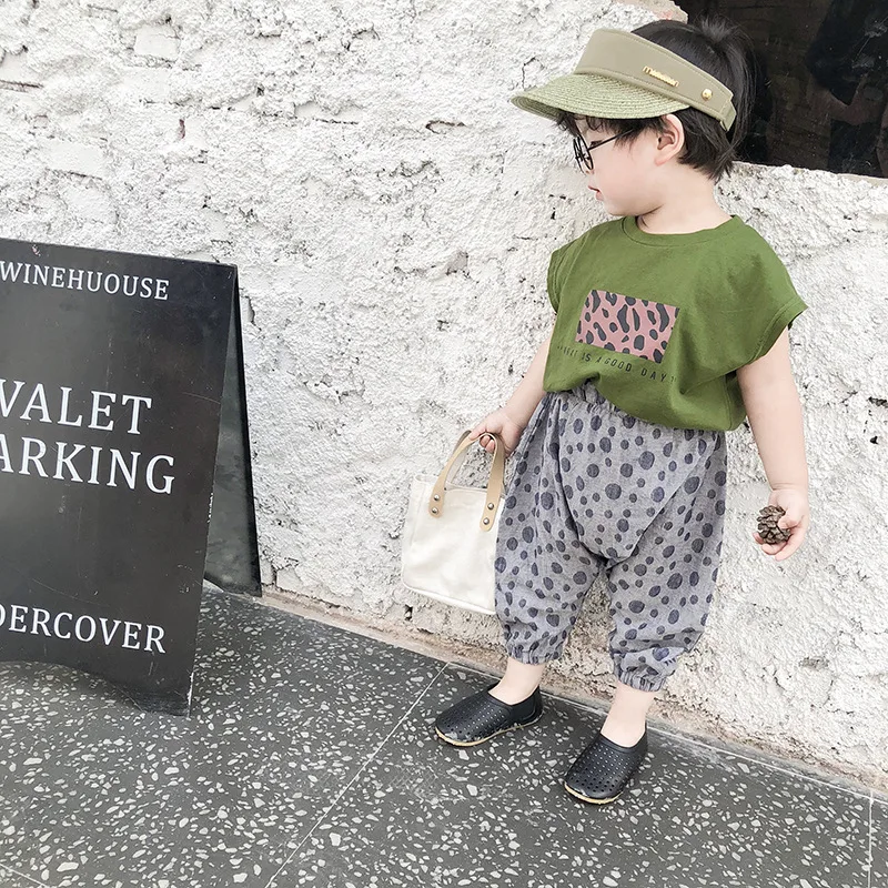 
2019 summer pastel pants for children Cotton Polka Dot Pants Jogger Pants 