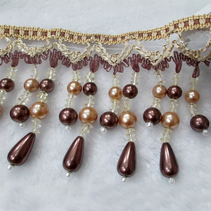 
acrylic fringe borla pompons margen pinsel taupe curtain boncuk 