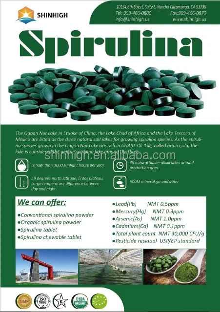 
100% natural blue green algae organic spirulina powder 