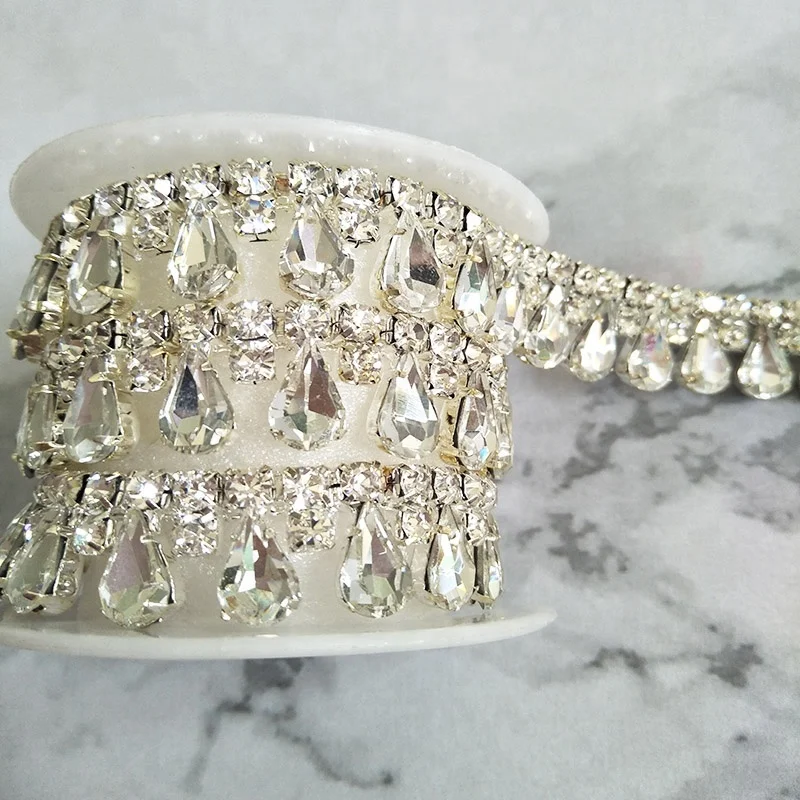 
Crystal Rhinestone Applique Bridal Sash Silver Beaded Glass Trimming 