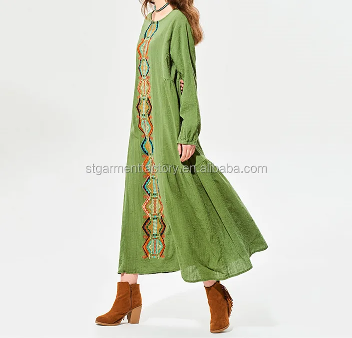 Fashion Maxi Robe Dress Navy Long Sleeve Embroidery Straight Dresses Boho Style Plus Size Clothes STb-0664