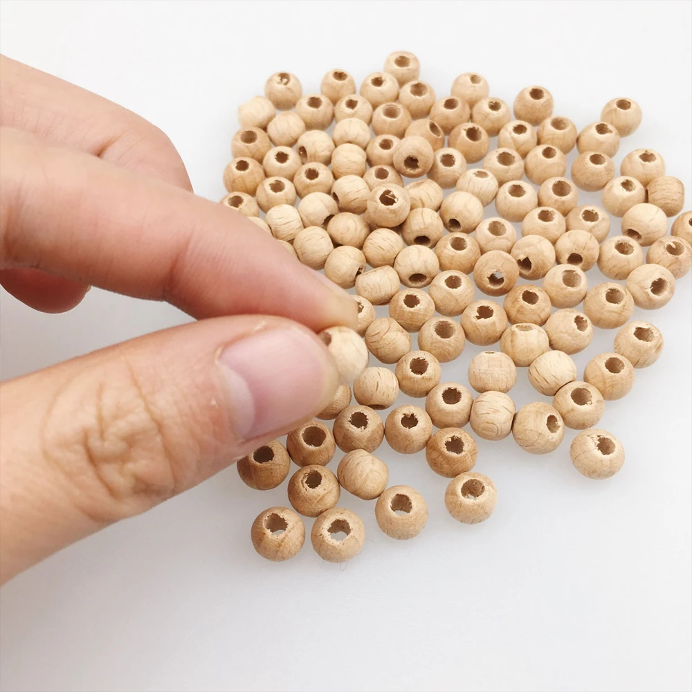 8mm Organic Beech Wood Round Teething Necklace Small Beads for Sale