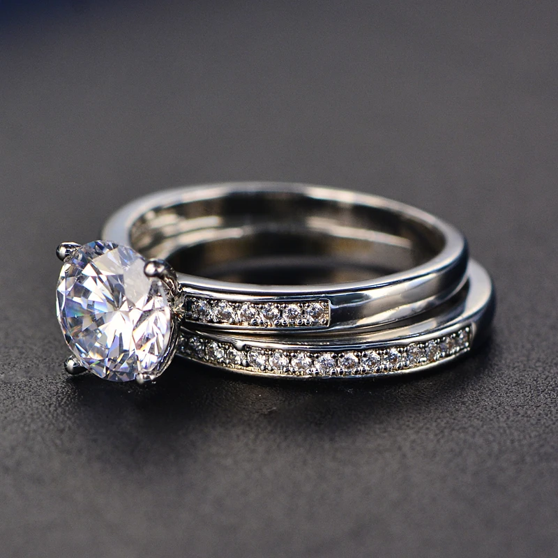 New Design 925 Sterling Sliver/Brass Couple Rings Sets with White CZ Jewelry for Women Gifts Size 6-9#