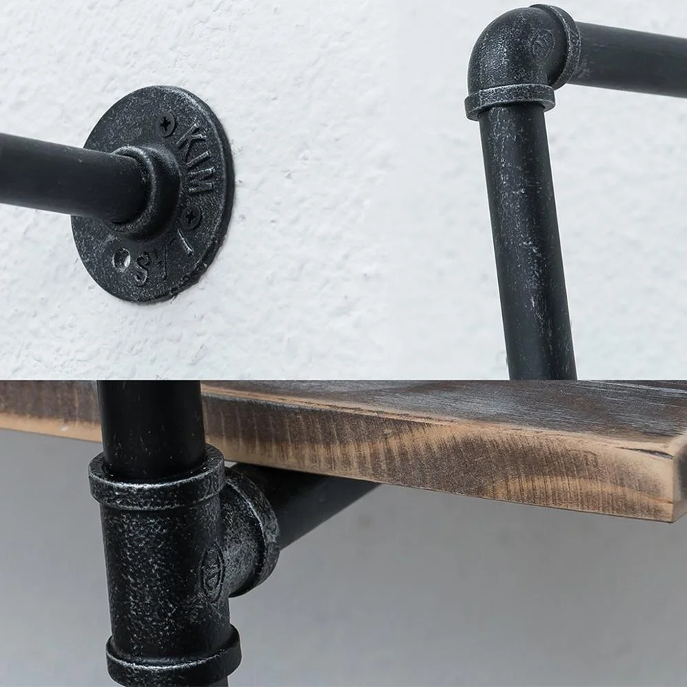 Industrial Pipe Shelves with Wood 3-Tiers,Rustic Wall Mount Shelf 36.2in,Metal Hung Bracket Bookshelf,Diy Storage Shelving