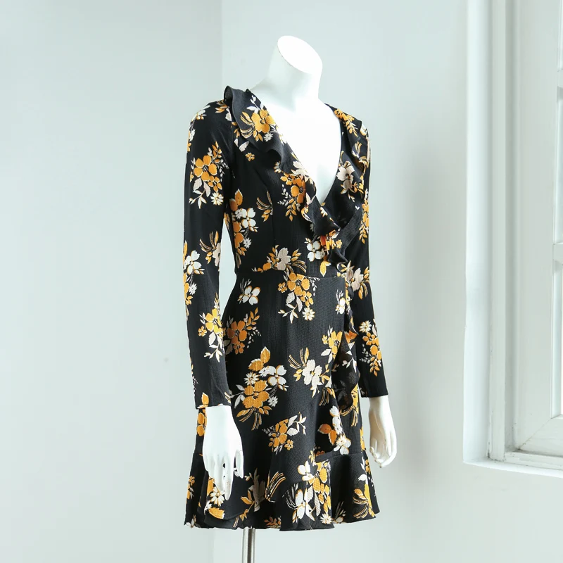
Flower Print Dress Women Flounce Casual ukraine vestido de festa Female Resort Waist Warp Sexy Summer Style Ruffles Boho Dresses 