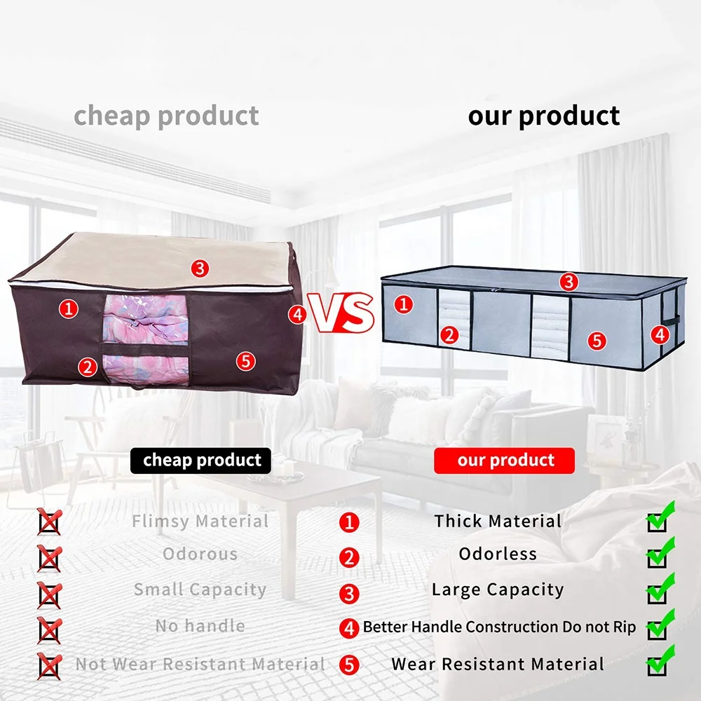 Large Foldable Underbed Storage Bags Organizer Enhanced Zipper Strengthened Handles Comfortable Blankets Space-Saving Clothes