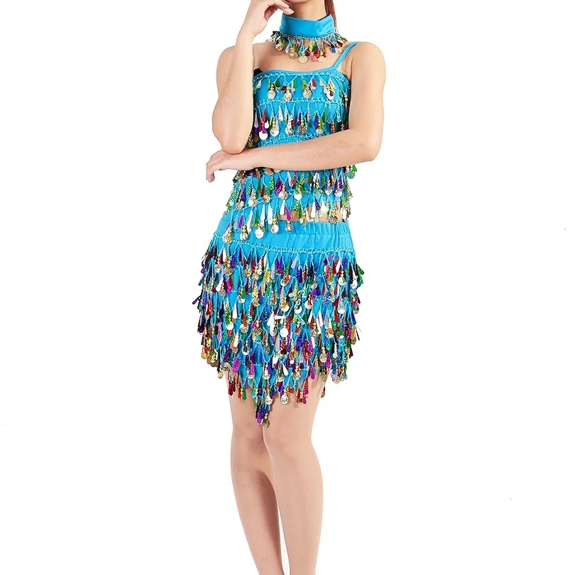 Wholesale Lady Sexy Belly Dance Tops Skirt Sequined Halloween Costume Dress Skirt Party Nightclub Dancewear Performance Outfits