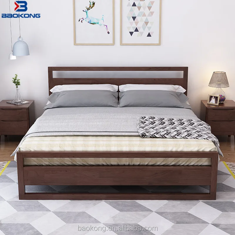 New Design Thailand Rubber Wood King Size Double Bed Solid Wood Bed