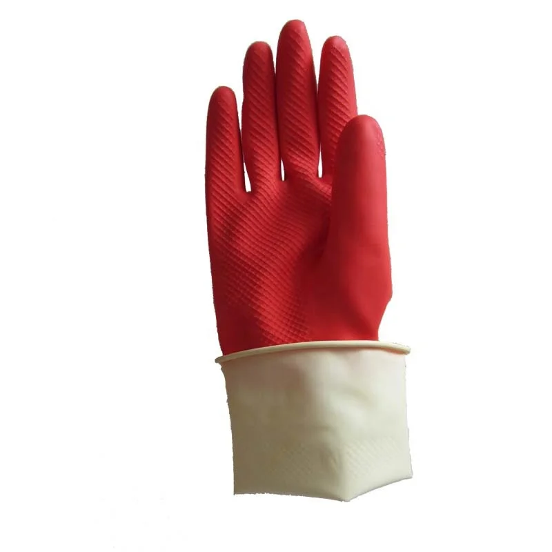 household custom logo  latex glove bicolor waterproof latex kitchen glove cleaning heat resistant food grade rubber glove