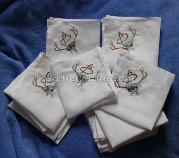embroidery linen handkerchief with piping hem