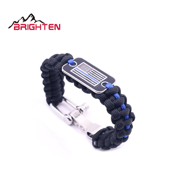 Custom Stainless Steel Shackle Adjustable Flag Customized Survival Thin Blue Line Paracord Bracelet