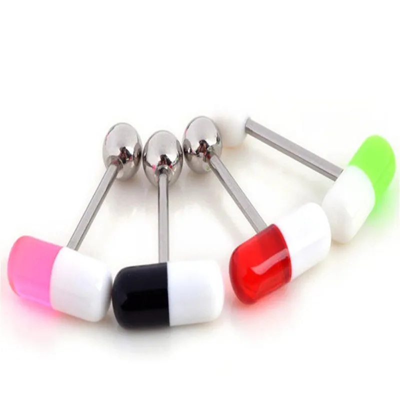 
pills acrylique new surgical steel Tongue ring ghotwife fashion body jewelry wholesale 2019 