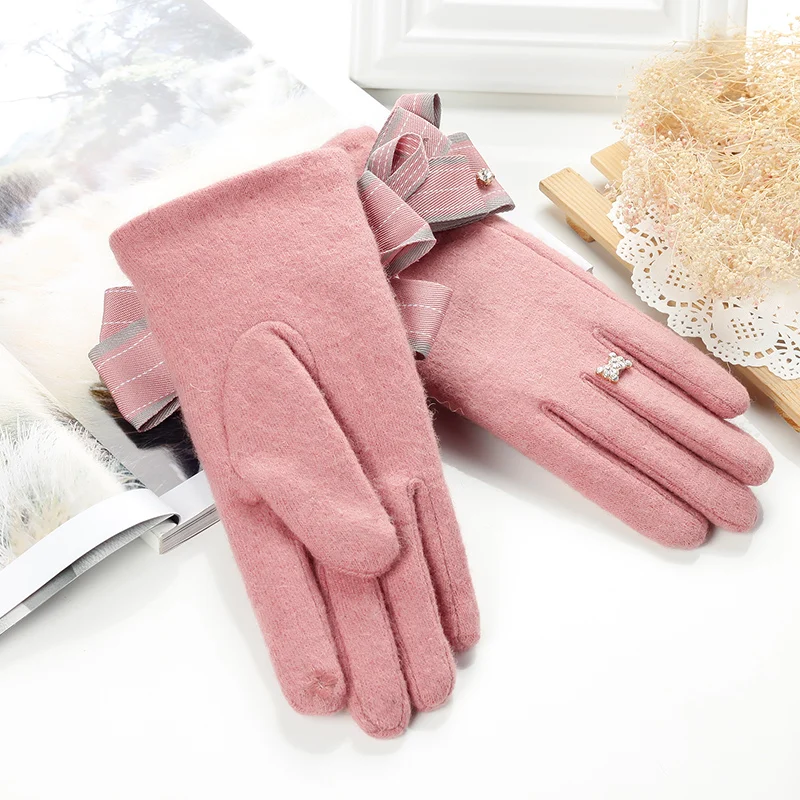 
Hot bowknot fleece lining wool lady fashion touch screen gloves 