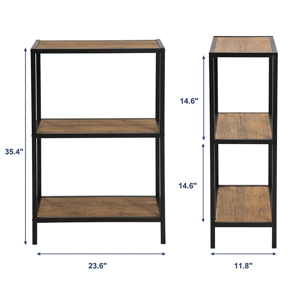 Multifunctional Storage Shelf Rack - Rustic Bookcase with Metal Frame Perfect for Adding Vintage Practicality to Your Home Decor
