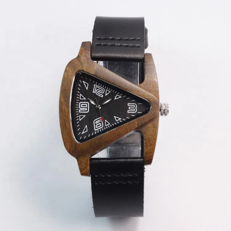 China wooden watch women luminous needles black triangle mens watches