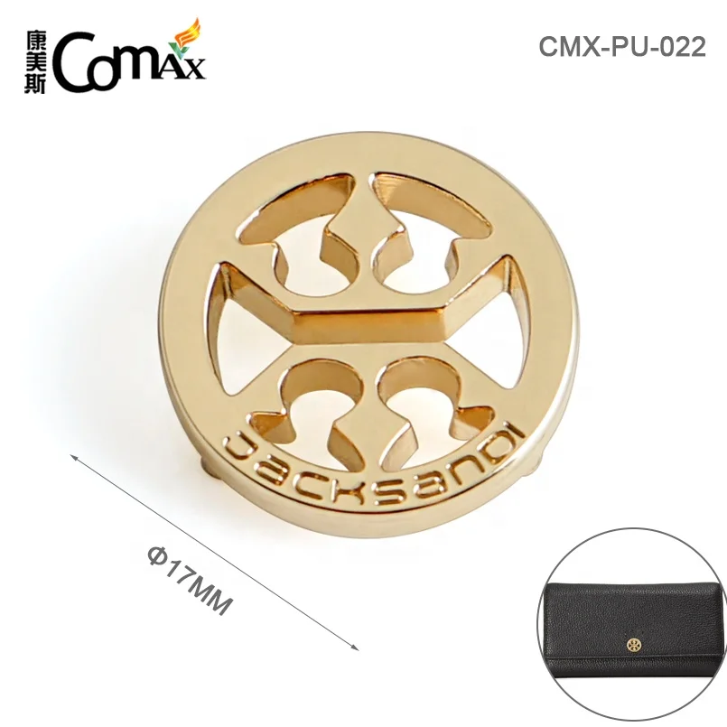 Custom Gold Metal Bag Logo, Metal Name Plate Tags for Purse, Round Shape Hollow Metal Logo For Wallet