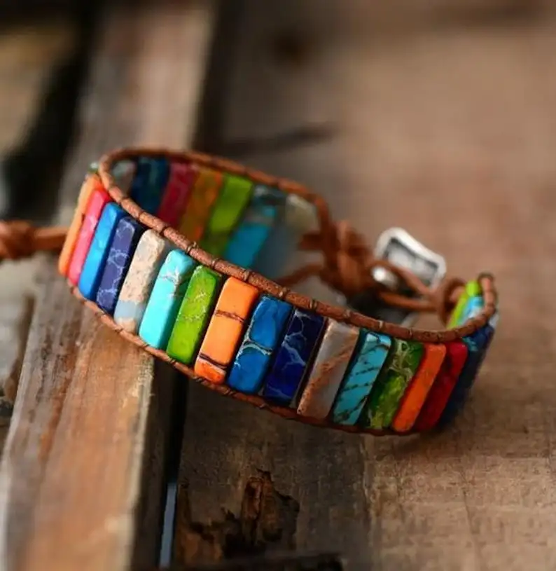 New Design Natural stone 7 Colors Chakra Bracelet With imperial jasper Yoga Bracelet