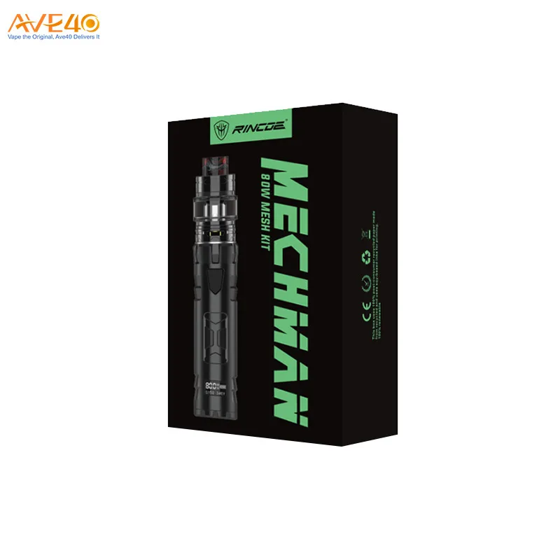 100% original e-cigarette Rincoe Mechman 80W Starter Kit Vape Pen With Single/Dual Mesh Coil Tank vape wholesale