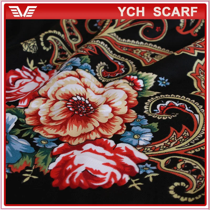 Wholesale Tassel fringe Printed Woman Hijab Wind Large Square Shawl Russian Scarf