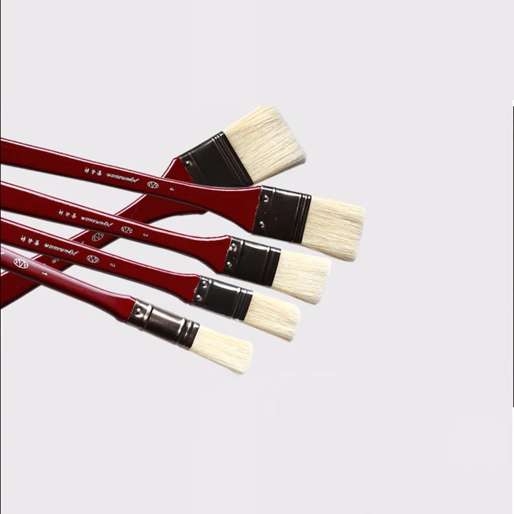 
Hot Sale Paint Brush Set High Quality Hog Mane Flat Brush Professional Oil Painting Brush 