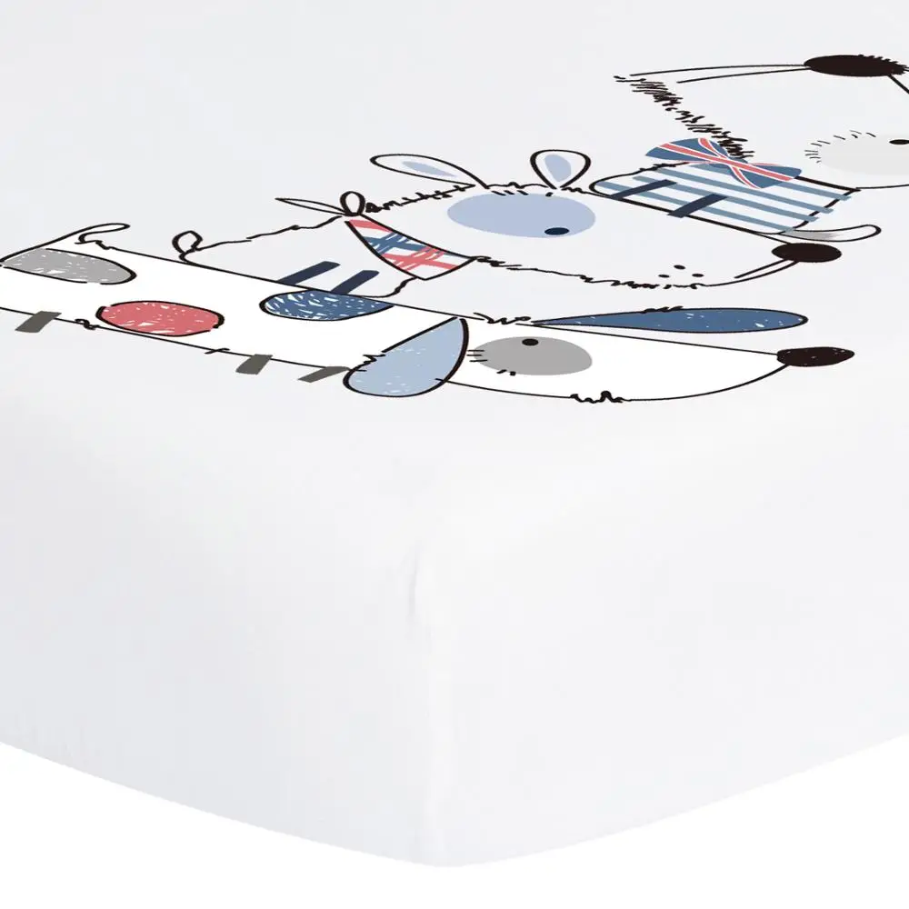 Cartoon Dogs Printing 100% Organic Cotton Jersey Knit Fitted Crib Sheet Set Baby Fitted Sheet