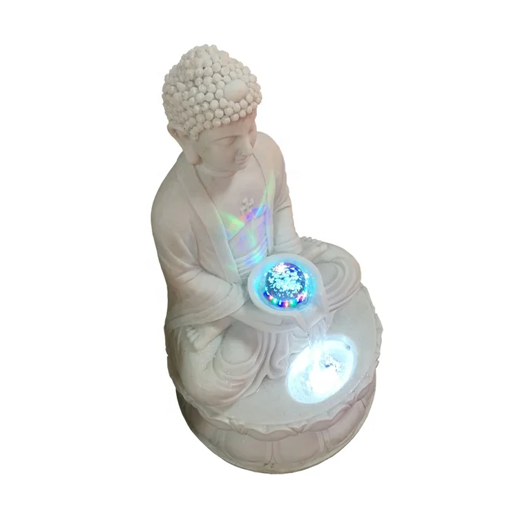 Sandstone Indoor Buddha Statue Water Fountains with Colorful Crystal Ball Light