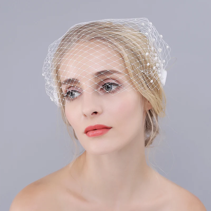 
O920 Short pearl wedding veil headpiece handmade bridal veil hijab bridal birdcage sexy veil mask 