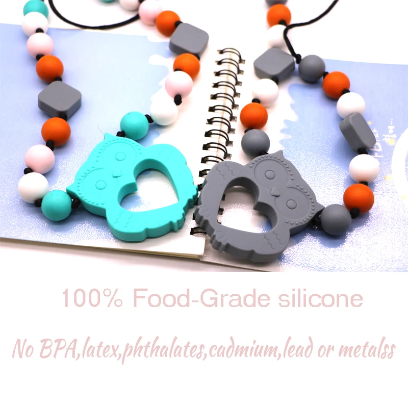 Food Grade Friendly Animal Owl Teether Silicone Baby Soft Toy Silicone Pendant Teether