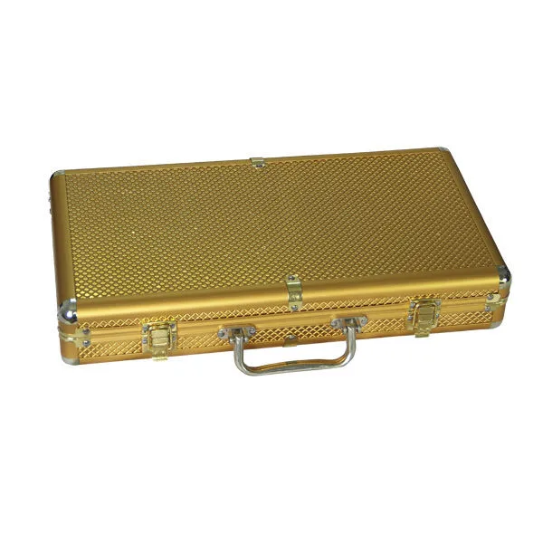 Футляр для покерных чипов золотистого цвета с закругленными углами из алюминия, набор для покера, игровая коробка для 200 чипов, коробка для казино