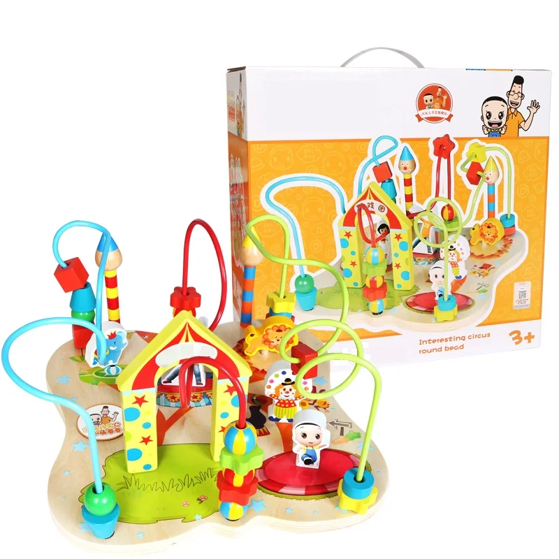 Wooden Cartoon Animal Circus Bead Maze Roller Coaster Activity Cube Toy Early Education Kids Educational Toys